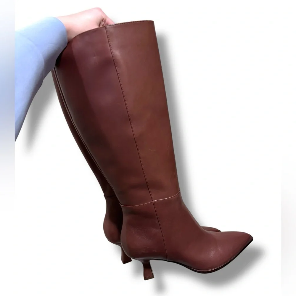 NEW Dolce Vita Auggie Wide Calf Leather Knee High Boots Chocolate Brown Size 9E - Picture 6 of 16